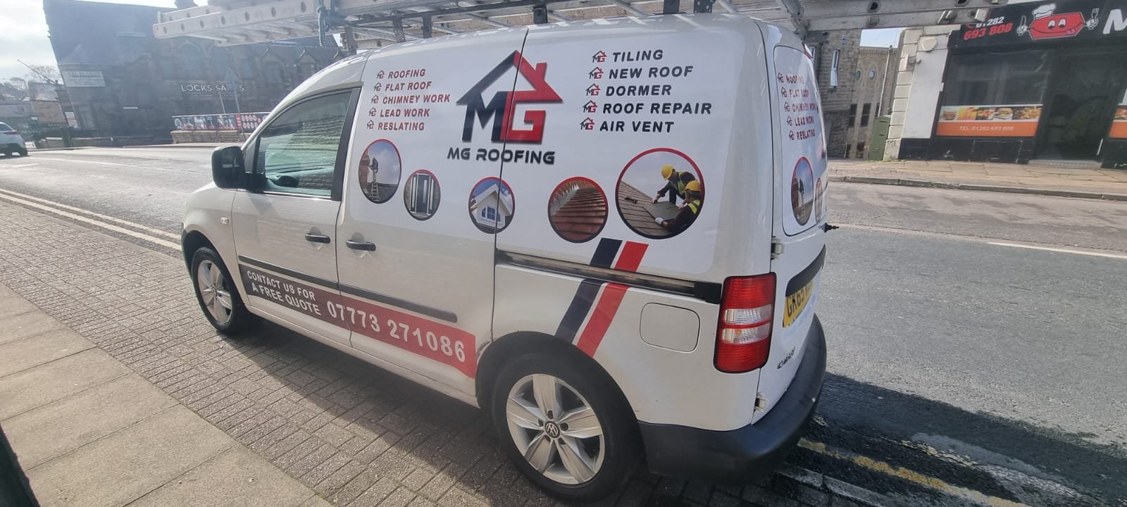 MG Roofing van — Bury Van Signs job